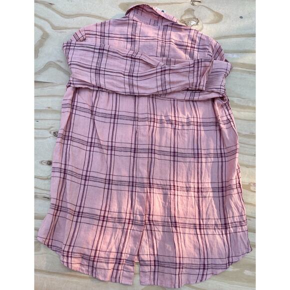 Free‎ People Women's Long Sleeve Size S, Button - Up Checkered Peach Combo NWT - Picture 6 of 6
